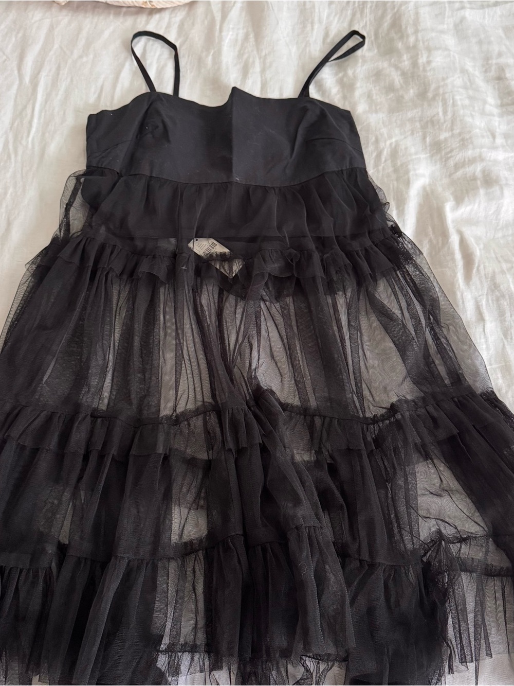 Black Tiered Mesh Spaghetti Strap Dress - Women